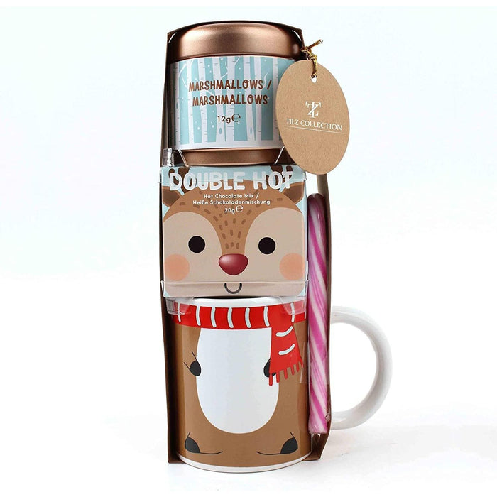 Reindeer Kids Mug Gift Set | Includes Hot Chocolate Mix Sachets, Mini Marshmallows & Candy Canes