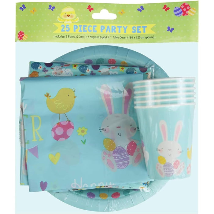 6 Easter Bunny Paper Plates, 6 Paper Cup, 12 Napkins and 1 Table Cover Party Set
