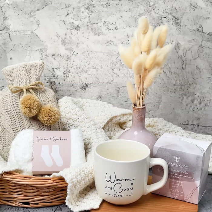 Hot Chocolate Mug Gift Set |Mini Marshmallows |Candy Canes |Socks |Hot Chocolate Mug |Mini Hot Water Bottle, Pink Gifts