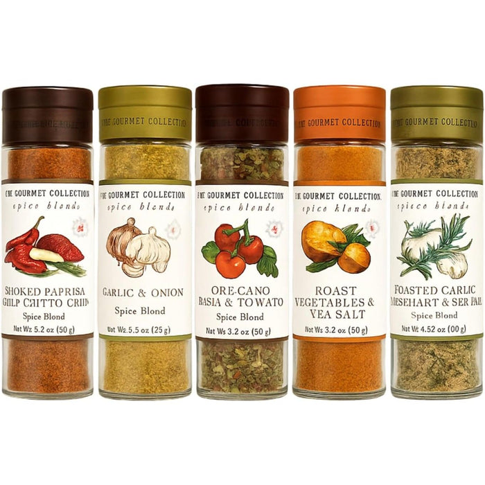 Seasoning Blends Gourmet Spice Gift Set of 5 Pack Large Glass Bottles