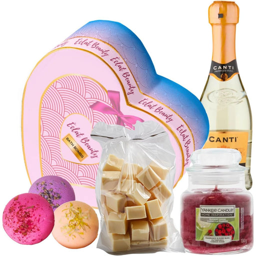  Bath Bombs, Vanilla Fudge, Prosecco and Scented Candle Hamper Gifts for Women