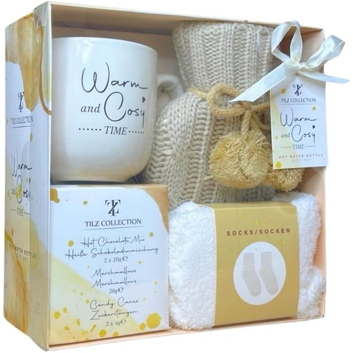 Hot Chocolate & Mini Hot Water Bottle Gift Sets With Cover Cosy, Mug and Toppings