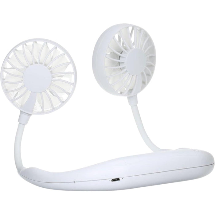Neck Fan Cooler - Rechargeable Light Up USB Neck Fan, 3 Speeds, Color Changing Lights, 360 Tilt, White, Small (22cm x 22cm x 4cm)