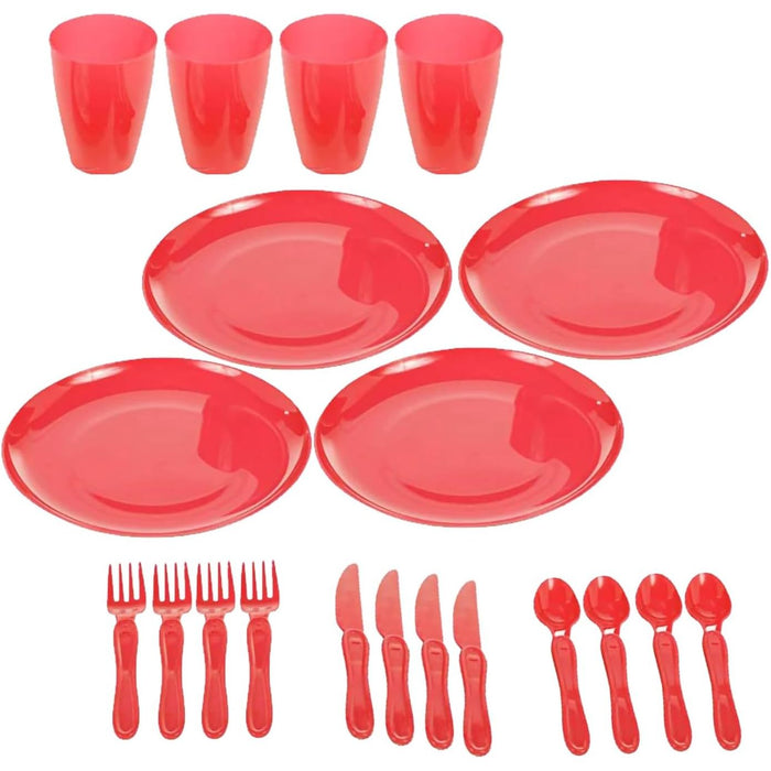 Camping Picnic Utensils Set - 21 Piece Cutlery Set Camping Accessories (Red)