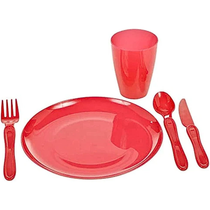 Camping Picnic Utensils Set - 21 Piece Cutlery Set Camping Accessories (Red)