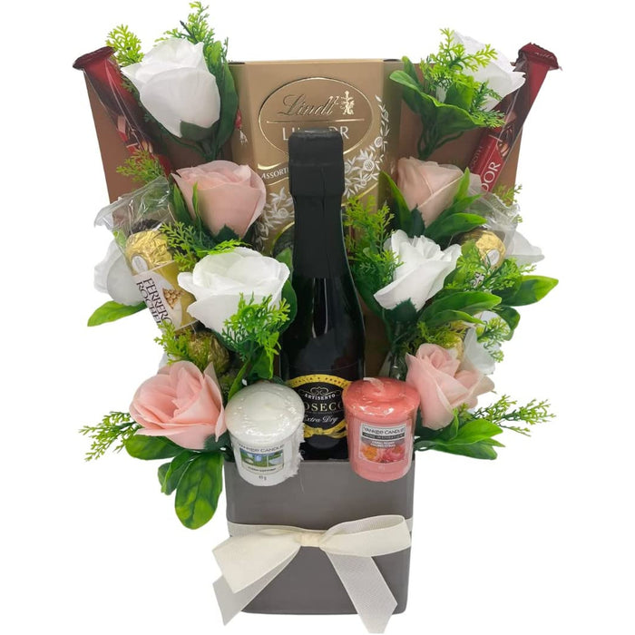 Chocolate Hamper Gifts For Women - Flowers, Chocolate and candles