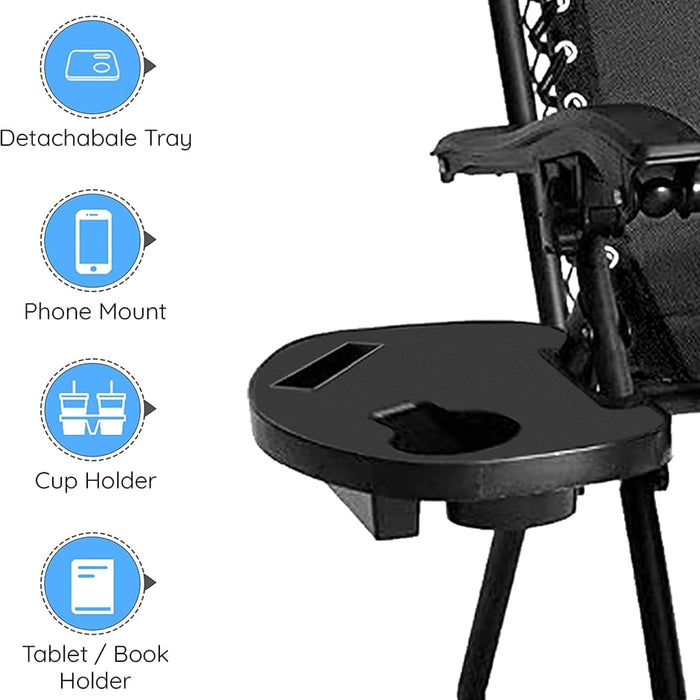 Recliner Garden Chairs - Set of 2 Foldable Zero Gravity Chair with Cup & Phone Holder (Grey)