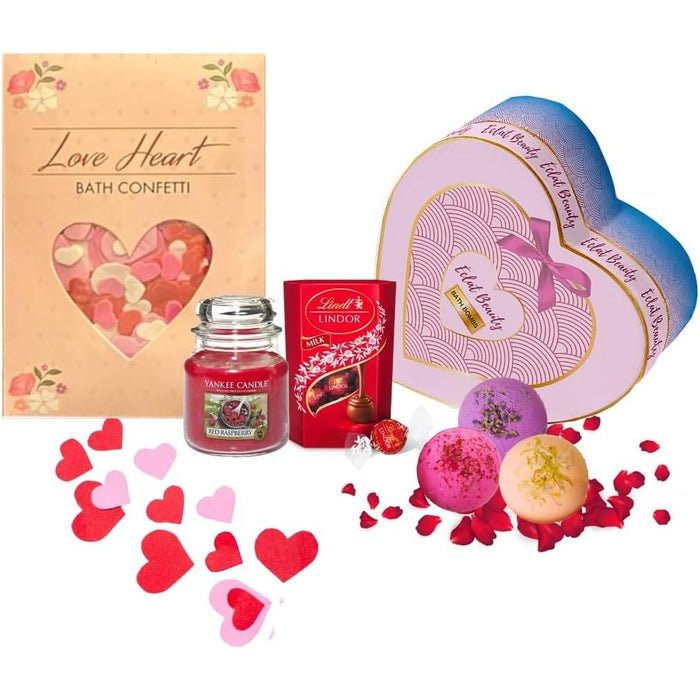 Valentines Gifts for Her | Luxury Spa Gift Set | Bath Bombs, Scented Candle, Chocolate