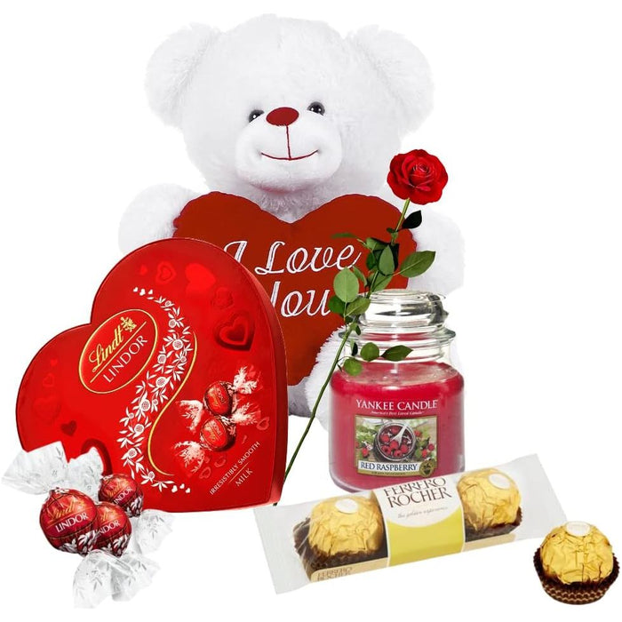I Love You Teddy Bear, Rose Flowers, Love Heart Chocolate, Yankee-Candle Gift Sets
