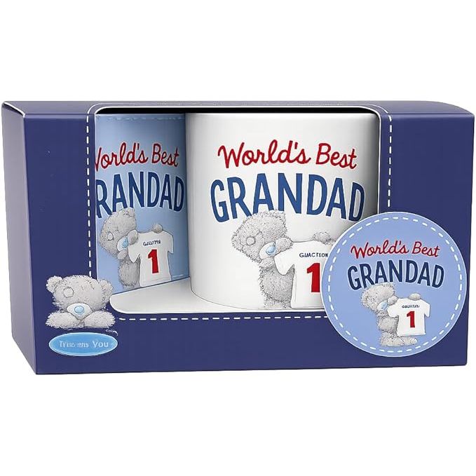 World’s Best Grandad Mug & Coaster Gift Set – Birthday Gift from Grandson or Granddaughter | White Ceramic Coffee Cup 300ml with Cork Coaster