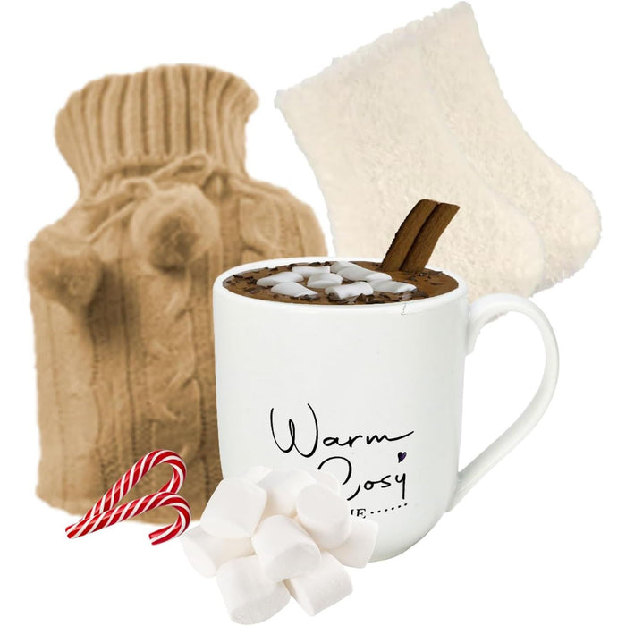 Hot Chocolate Mug Gift Set |Mini Marshmallows |Candy Canes |Socks |Hot Chocolate Mug |Mini Hot Water Bottle, Pink Gifts