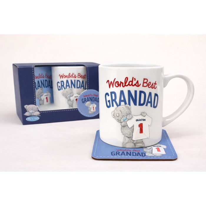 World’s Best Grandad Mug & Coaster Gift Set – Birthday Gift from Grandson or Granddaughter | White Ceramic Coffee Cup 300ml with Cork Coaster