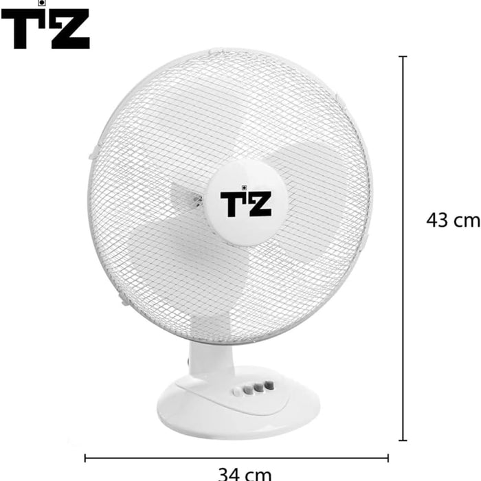 TILZ GEAR 12" Electric Table Fan - 3-Speed Oscillating Desk Fan (Black)