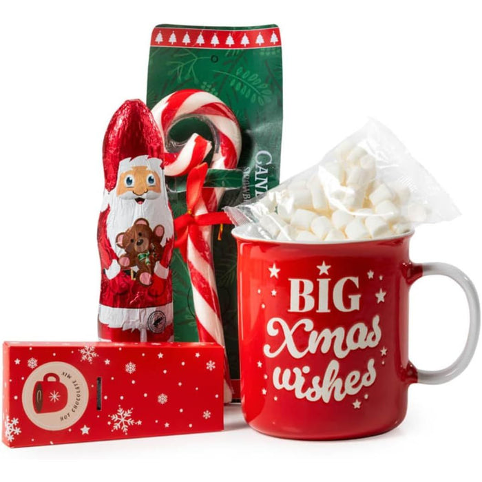 Christmas Hot Chocolate Gift Set With Mug - Hot Chocolate Sachets, Giant Christmas Mug, XLarge Candy Canes, Xmas Santa Chocolates, Mini Marshmallows