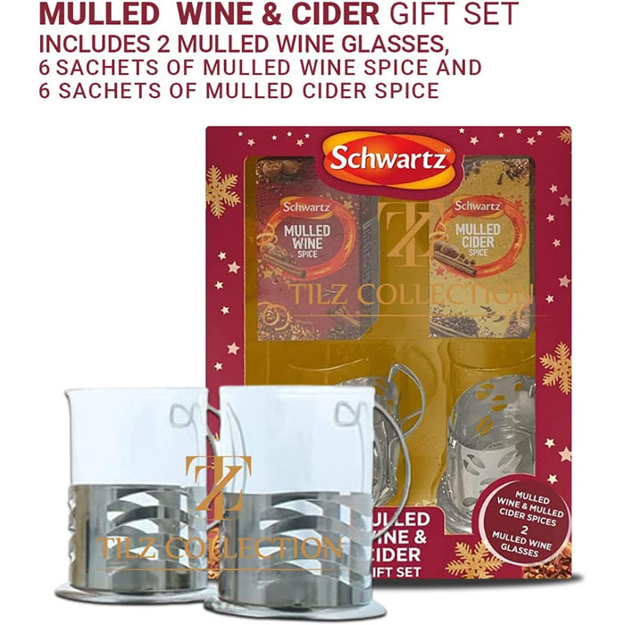 Mulled Wine and Mulled Cider Spices With Glasses Gift Set