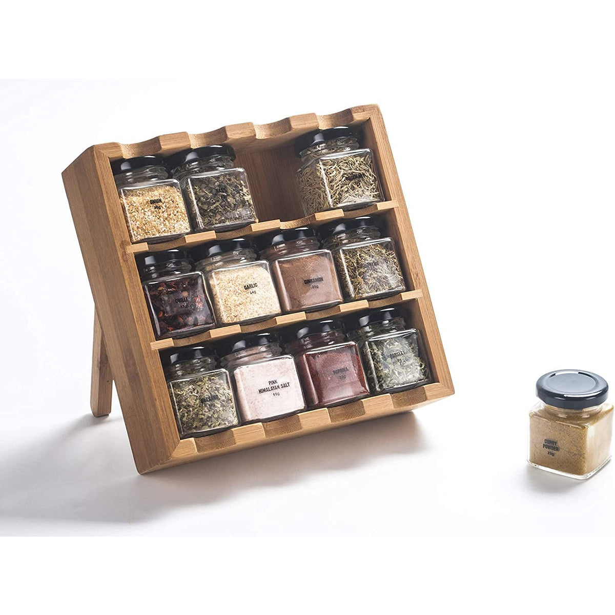 Wooden Herbs And Spices Rack with 12 different Jars of Herbs/Spices. — TilzMart