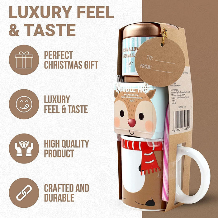 Reindeer Kids Mug Gift Set | Includes Hot Chocolate Mix Sachets, Mini Marshmallows & Candy Canes