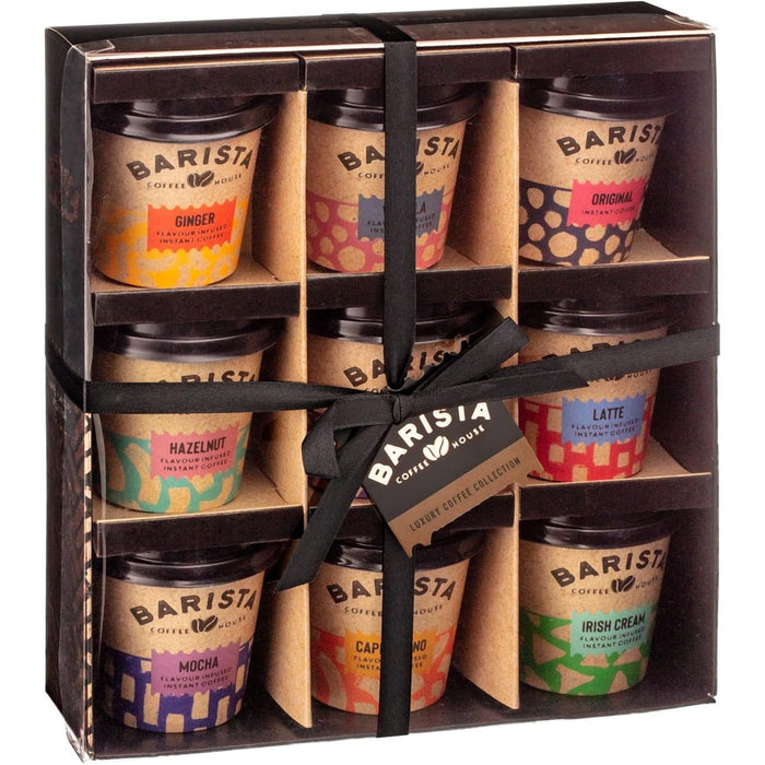 9 Instant Coffee Gift Set, Espresso Travel Coffee Cup - Cappuccino, Irish Cream, Mocha, Caramel, Peppermint, Hazelnut