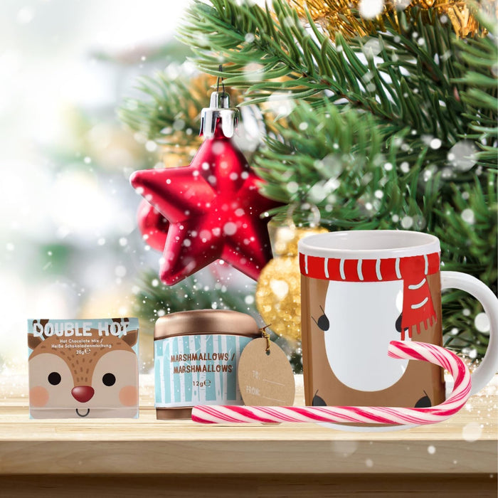 Reindeer Kids Mug Gift Set | Includes Hot Chocolate Mix Sachets, Mini Marshmallows & Candy Canes