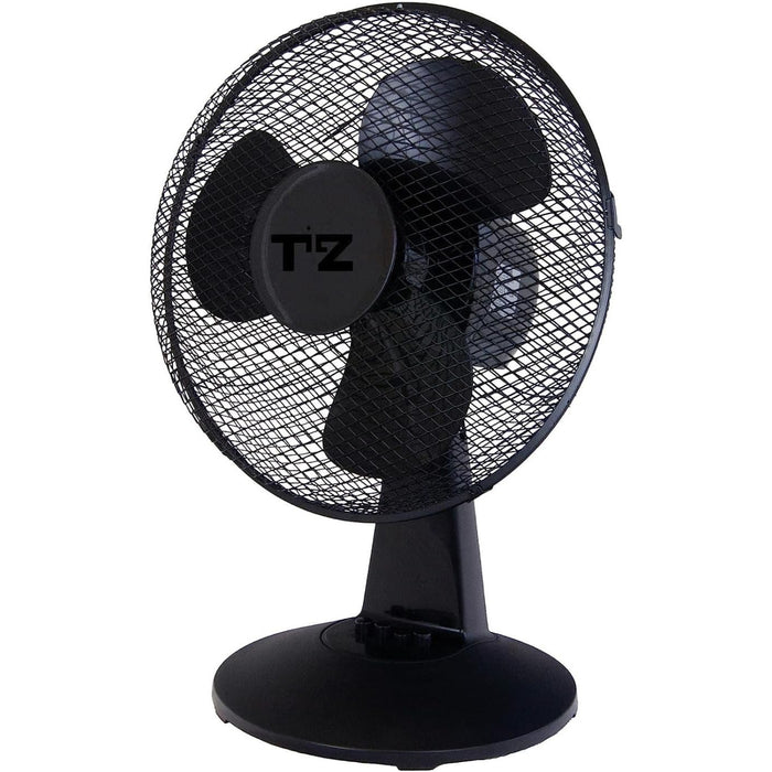 TILZ GEAR 12" Electric Table Fan - 3-Speed Oscillating Desk Fan (Black)