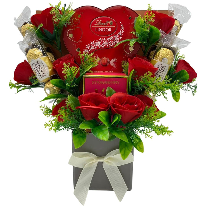Flowers And Chocolates Gift Set - Flowers, Jar Candle, Chocolates Hamper Gifts For Women