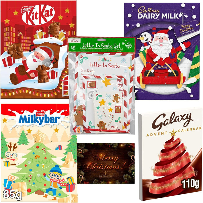 Cadburys Dairy Milk |Kit-Kat |Galaxy |Milky-Bar Christmas Chocolate, 1x Santa Letter Kit, 1xCard, Kids Advent (5Pk)