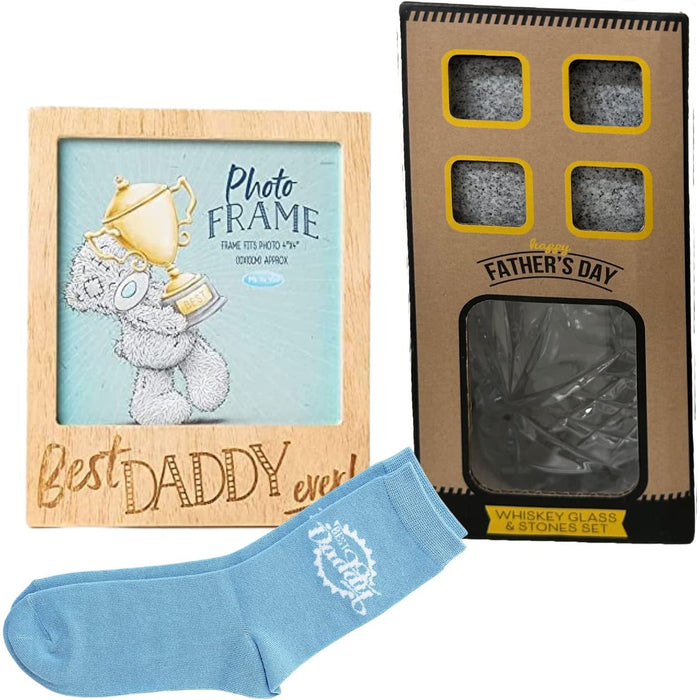 Tilz Whiskey Glass and Ice Stones Set with Novelty Socks and Photo Frame for Fathers Day