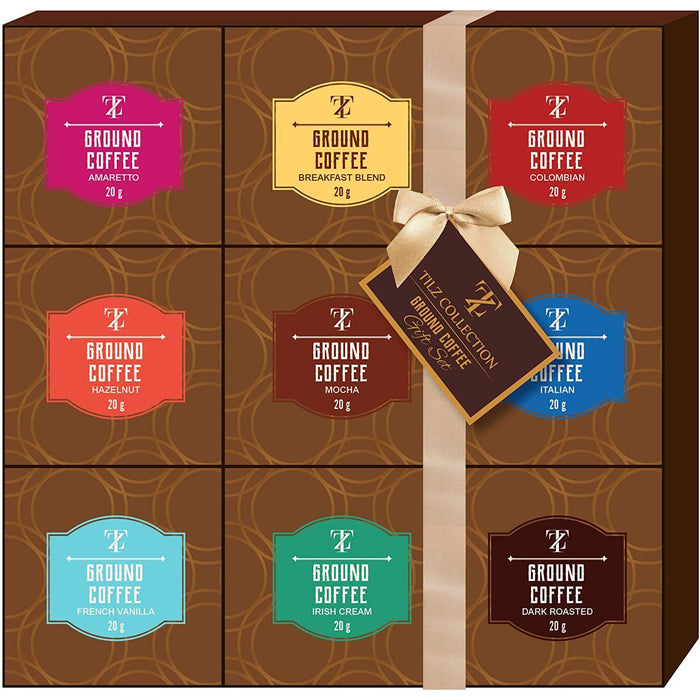 Gourmet Ground Coffee Gift Set, Selection Of 9 Assorted Flavors